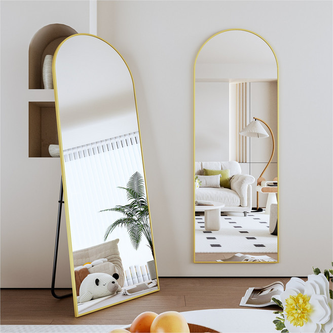 뷰티피크 아치형 전신거울 3in1 스탠드 벽걸이 거치형 강화안전유리 50*160cm, 골드