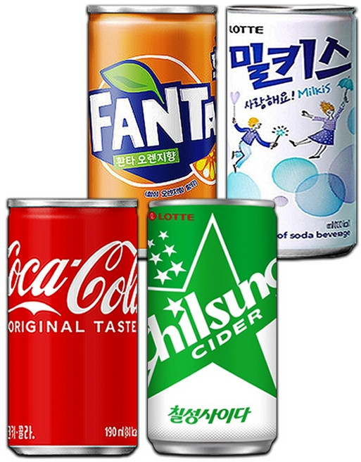 [중앙몰] 코카콜라(20캔)+칠성사이다(20캔)+환타오렌지(10캔)+밀키스(10캔) 총60캔 혼합세트, 190ml, 1세트