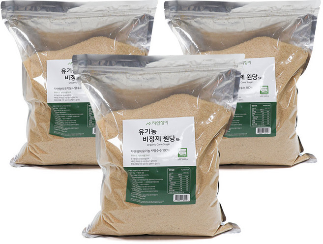 자연정미 유기농 비정제 원당 설탕, 3개, 5kg