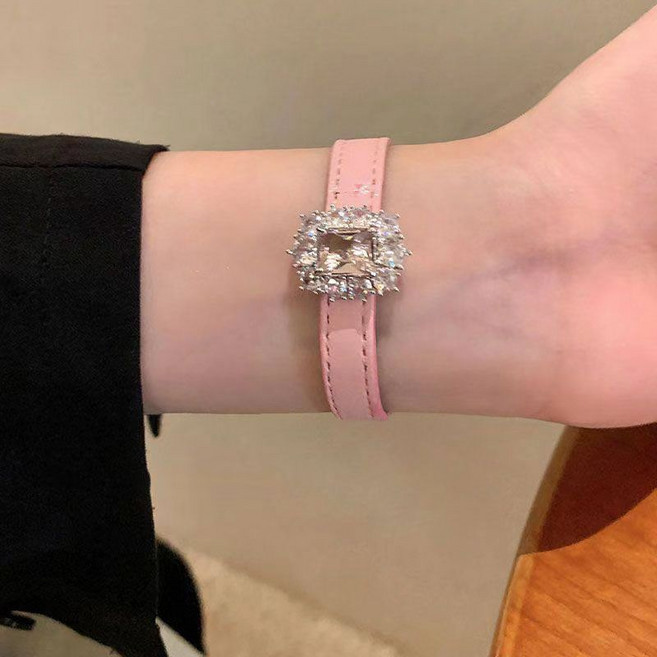 여성 가죽 팔찌 고급 컬러 큐빅 가죽 팔찌 여자 패션 액세서리 LT