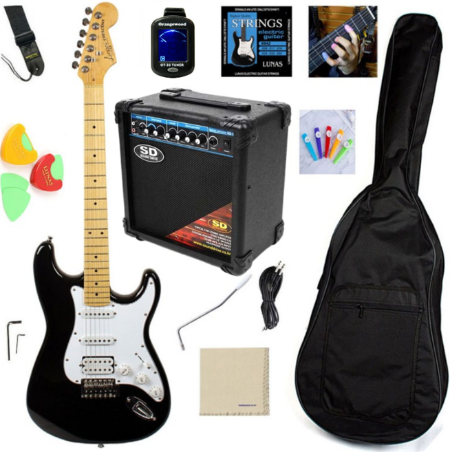 루나스 일렉기타 전기 앰프 패키지, 블랙, 루나스 일렉기타 풀패키지, 1개