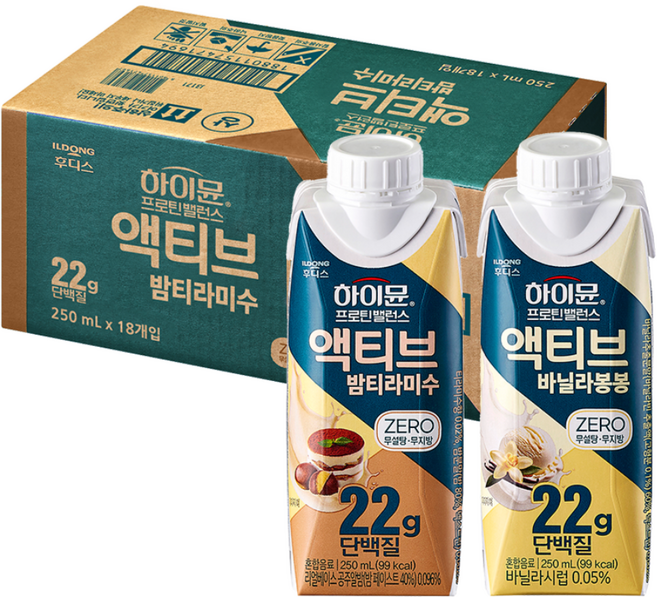 하이뮨 프로틴 밸런스 액티브 듀오팩 (바닐라봉봉 + 밤티라미수 제로) 250ml 12입, 12개