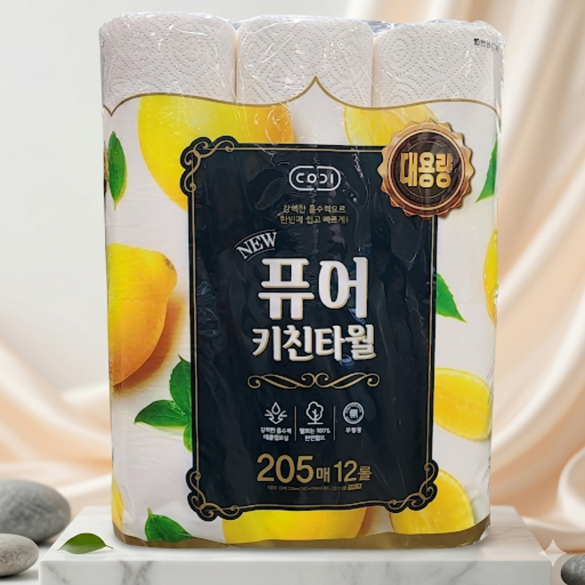 New 코디 퓨어 키친타월 170매x12롤, 12개, 12롤
