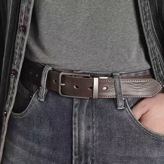 男士手工 休閒商務復古做舊純牛皮針扣高檔腰帶