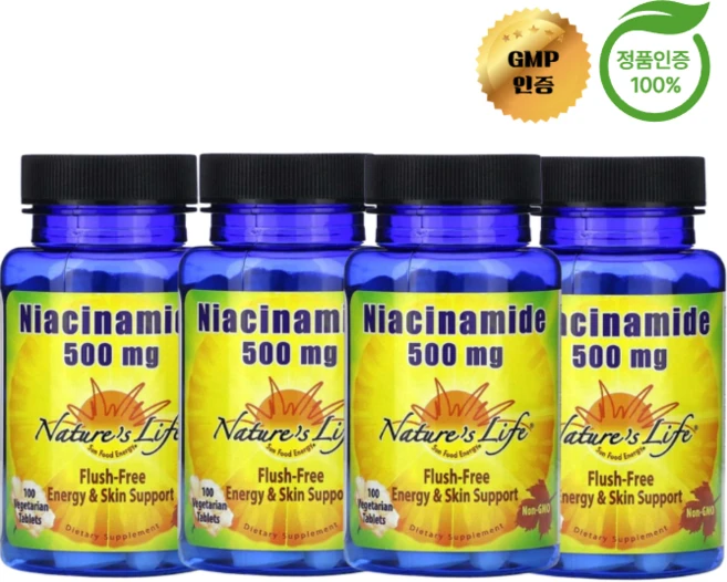2+2 네이처스 라이프 나이아신아마이드 500mg 베지 정제 100정, 4개 - 쿠팡