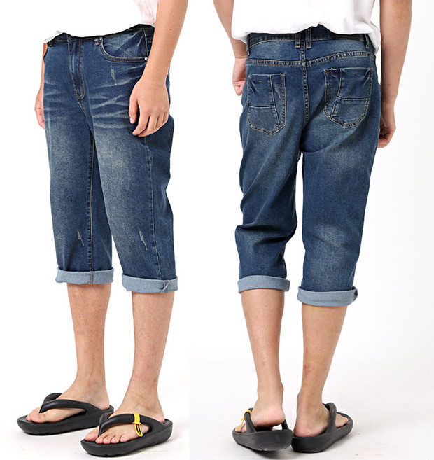 비브레이커스 데님 스판 7부 청 반바지 SS80 타입8