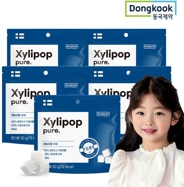 동국제약 핀란드산 무설탕 자일리톨 100% 캔디 자일리팝 퓨어 사탕, 30g, 5개