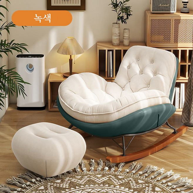 TixPra 북유럽 흔들의자 리클라이너 베란다 가정용 캐주얼 슬립온 소파 럭셔리 의자 펭귄 의자, 1개, 녹색