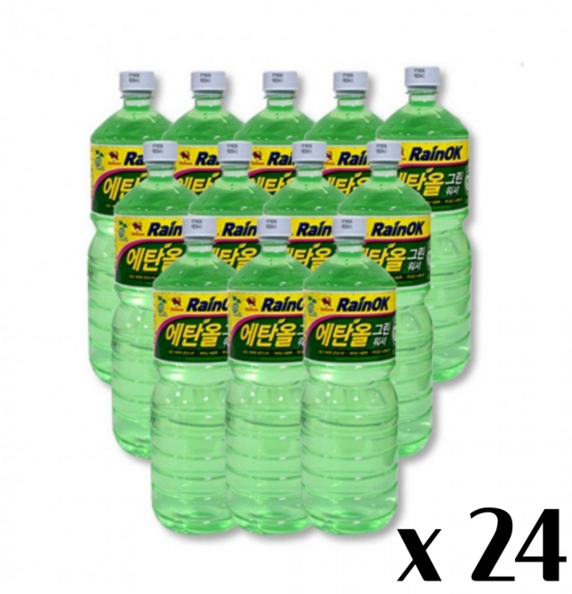 불스원 레인OK 에탄올 워셔액 1.8L x 12개입 - 그린워셔액 발수 코팅 사계절용 자동차 유리 세정제, 24개