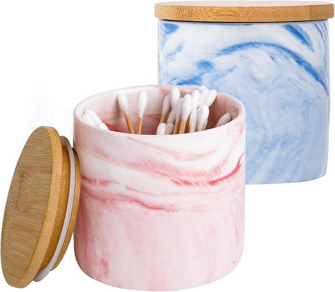 바이앙지 큐팁 홀더 핑크 디스펜서 마블 카운터탑 베니티 보관용 면봉 치실 용기핑크 블루, Pink,Blue