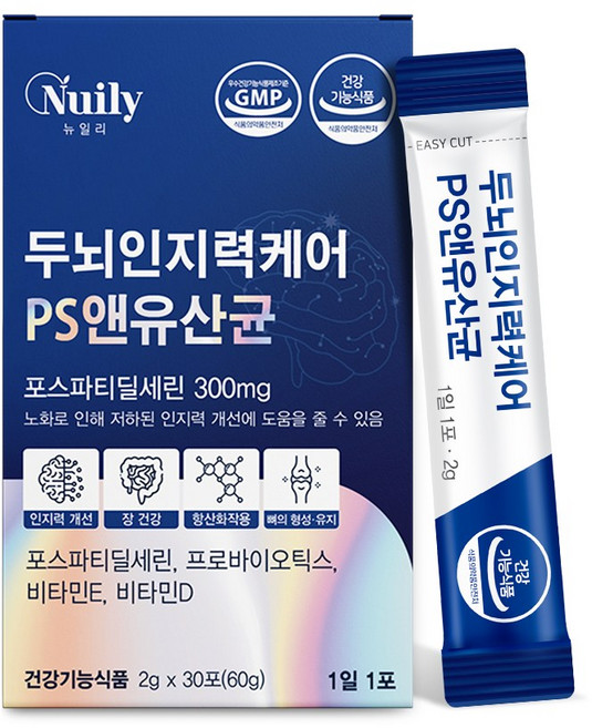 두뇌 인지력케어 PS 앤 유산균 4중 복합성분 기능성인정 30포 1개, 30회분