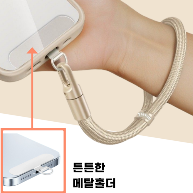 트래볼트 유럽여행 핸드폰 도난방지 손목 스트랩, 1세트, 베이지