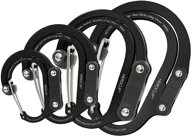 기어에이드 히어로클립 카라비너 클립 앤 후크 M 그린 2개, 4 Pack, Stealth Black
