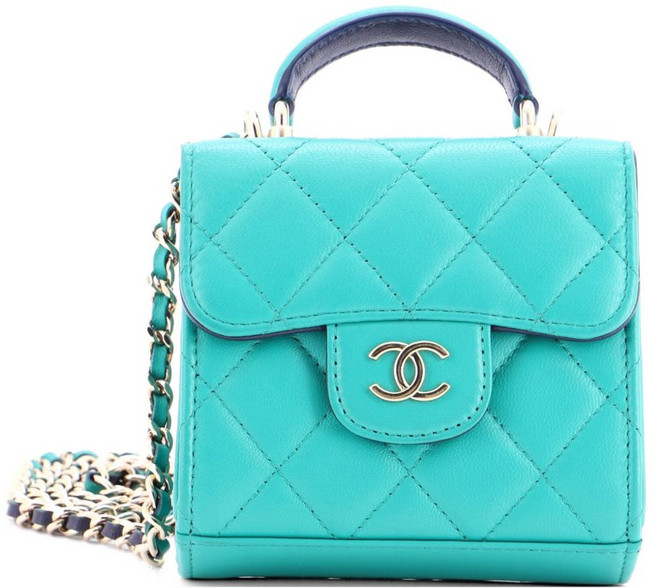 샤넬 중고 스퀘어 클래식 플랩 탑 핸들 클러치 체인 퀼팅 램스킨 크로스 백