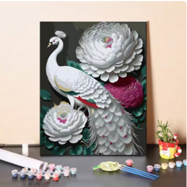 푸아이 명화그리기 부귀 공작 모란꽃 모음10종 캔버스 두꺼운액자 유화그리기 소형-대형사이즈, 40x50cm, NO.3, 1개