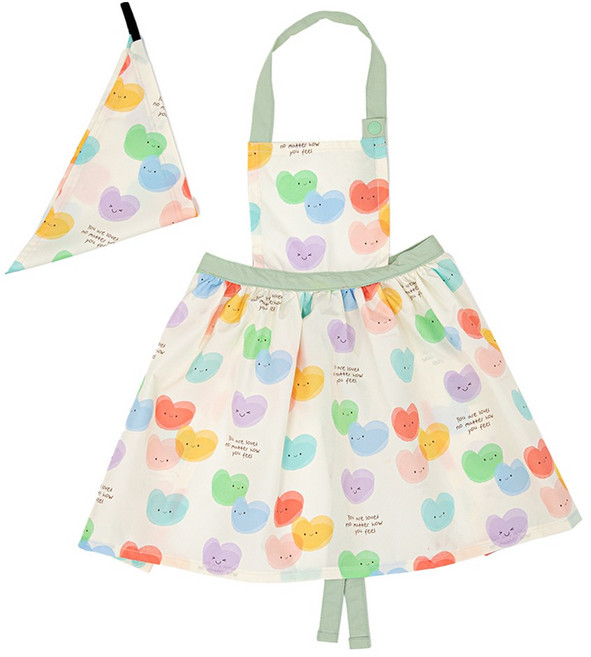 세맘스 여아용 프릴 앞치마 + 두건 세트