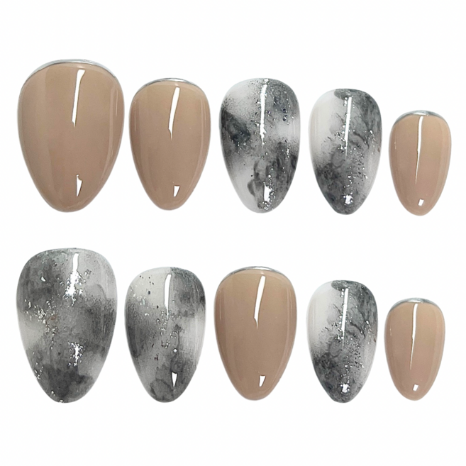 모던 스모크 수제네일팁, 1개, 브라운베이지 아몬드