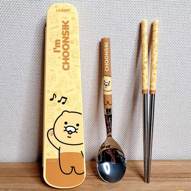 홈앤키즈 카카오프렌즈 춘식이 공간 효율 수저케이스세트(S) 유치원 초등학생 휴대용 수저세트 단체선물, 춘식이 공간효율수저 케이스세트(S), 1개