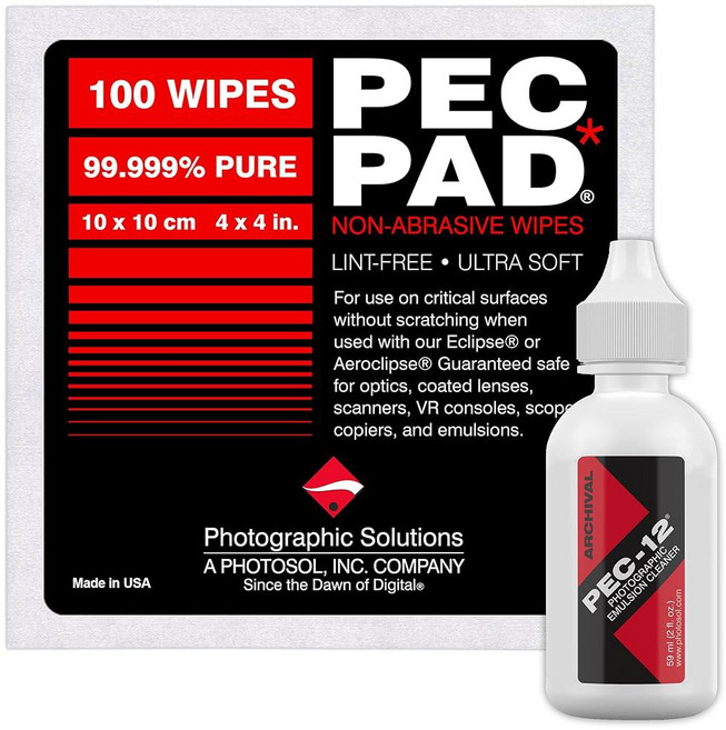 PEC-12 사진 에멀젼 클리너 키트 및 PEC-PAD 보푸라기 없는 무마모 물티슈 4x4 100매/Pkg - 클리닝 필름 음성 BW 슬라이드 드롭퍼 팁59ml 2온스, PEC-12 and PEC Pad