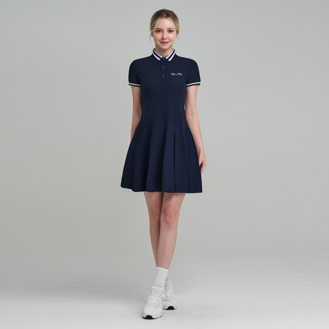 다운블로우 여자 골프웨어 카라 반팔 네이비 원피스 DB 9000
