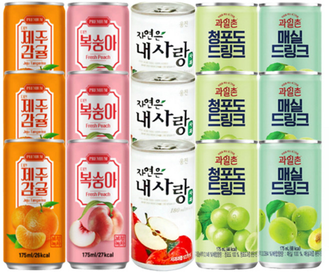 서편제감귤+복숭아+청포도+매실+자연은사과 x 5종, 15개, 175ml