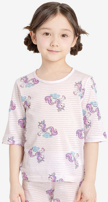 멜리스 국내생산 아동용 쁘띠유니콘 면 7부 자가드 내의 상하의 세트