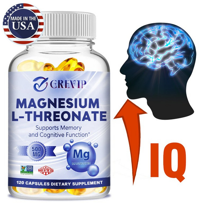 마그네슘 L-트레오네이트 마그네슘 단백질 마그네슘 보충제 뇌 건강 기억력 및 집중력 글루텐 프리 비건 유전자 변형 성분 없음, 1박스, 120정