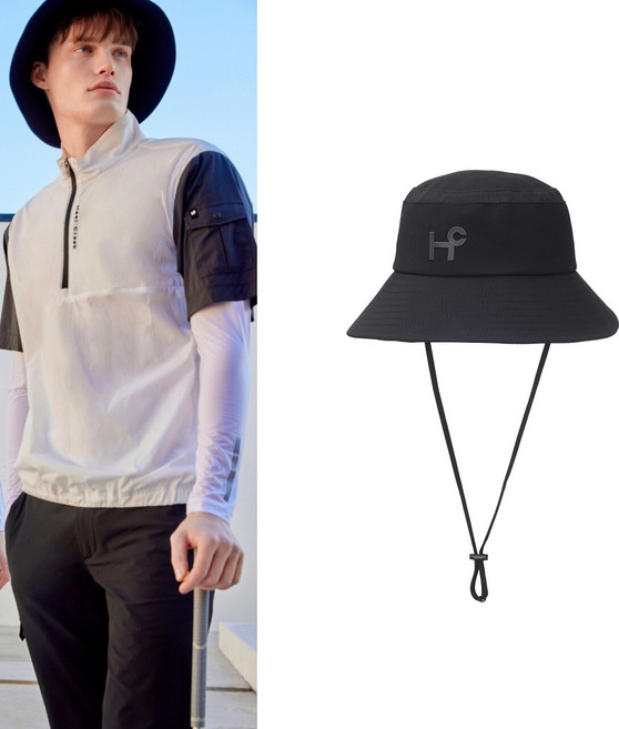 힐크릭 남성골프웨어 남성골프모자 H411 스트링 변경 버킷햇 2HCHTS4006BLA_SC, 1개, 블랙