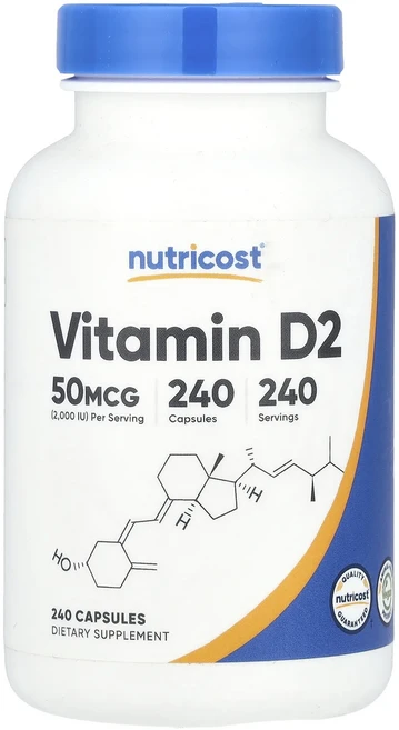 Nutricost 비타민D2 50mcg(2000IU) 캡슐 240정, Nutricost비타민D250mcg2000IU캡슐240, 1개 - 쿠팡