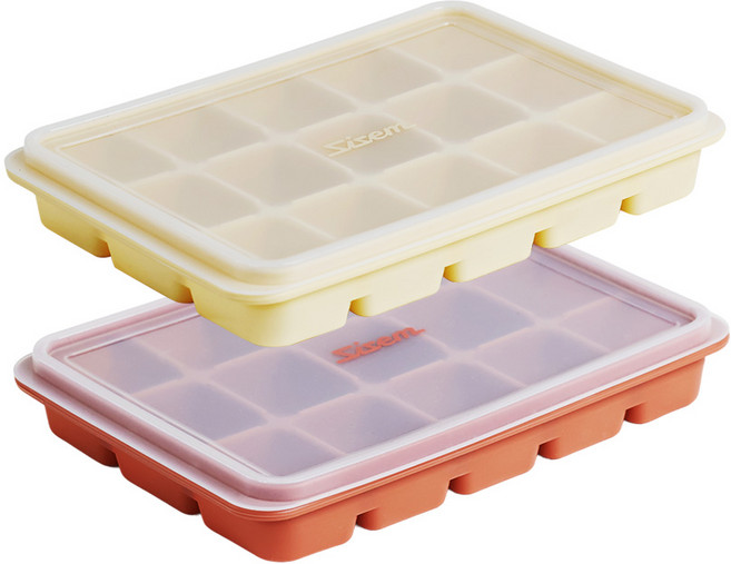 시샘 플래티넘 실리콘 이중 밀폐 냉동 멀티 큐브 15구 2p, 1세트, 라이트옐로우+인디핑크, 300ml