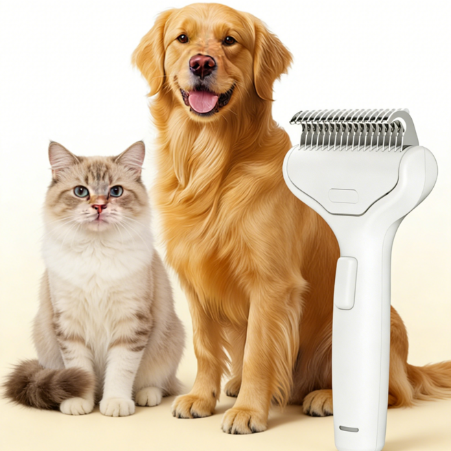 마이펫봇 고양이 강아지 저자극 원터치 브러쉬 반려동물 슬리커 털제거 엉킨털 죽은털 제거 빗 셀프미용 고급형, 화이트, 1개