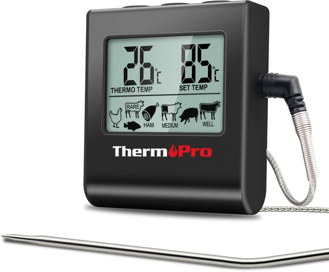 Thermopro TP16 LCD 디지털 요리 음식 온도계 바베큐 고기 오븐 스모커 시계 타이머 스테인레스 스틸 프로