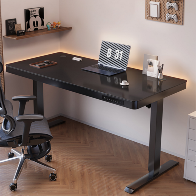 가구제이 자동 높이조절 모션데스크 컴퓨터 게이밍 사무실 사무용 스탠딩 책상, 블랙