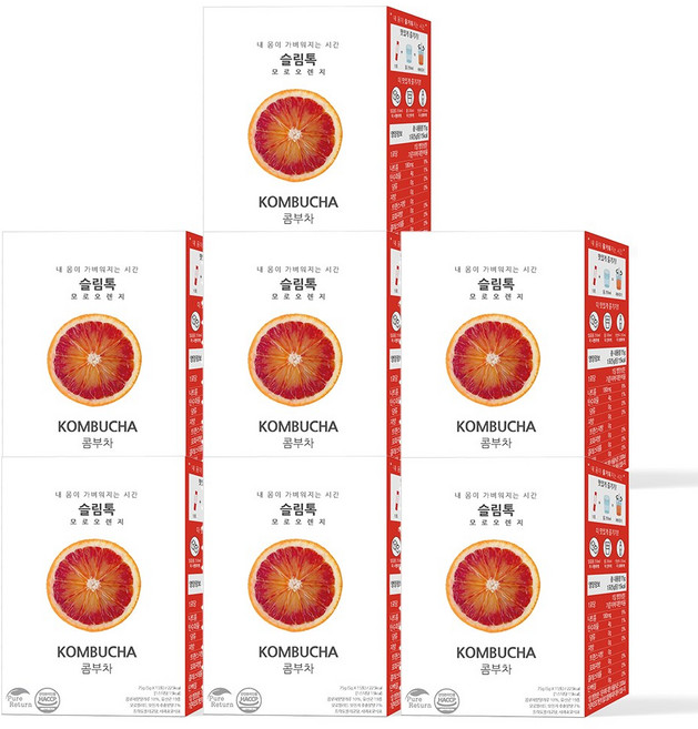 퓨어리턴 슬림톡 콤부차 모로오렌지 15포 7박스 유산균 사과초모식초, 5g, 15개입, 7개