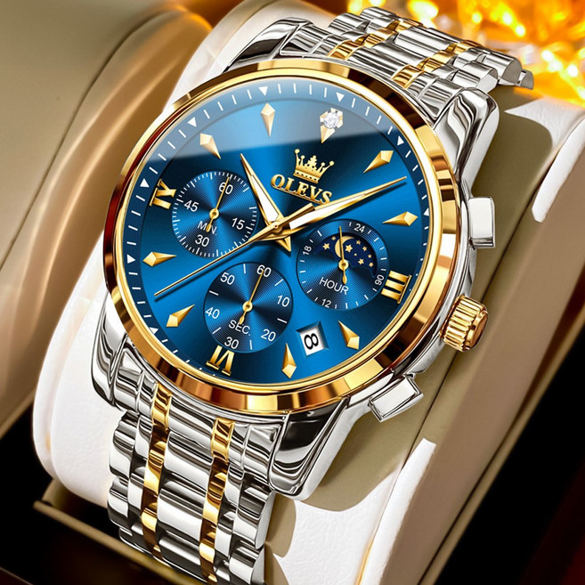 OLEVS 남자손목시계 정품 쿼츠 럭셔리 명품 워터프루프 야광 메탈시계