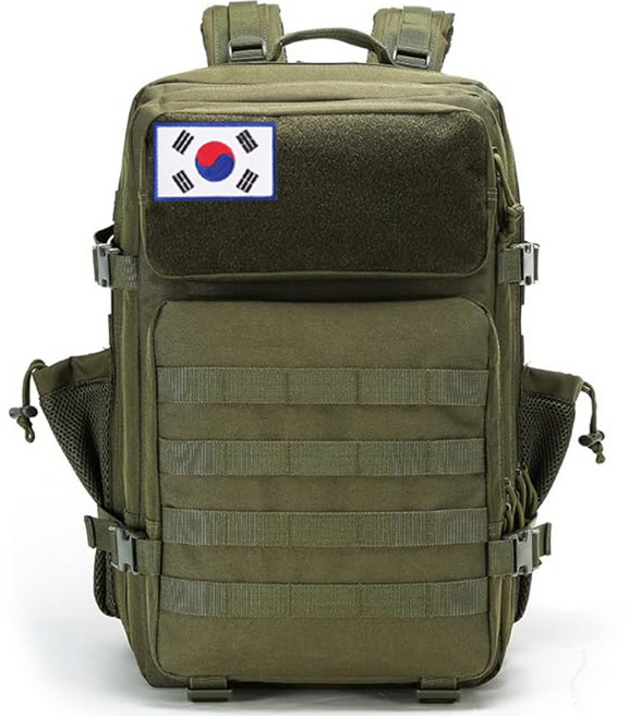 45L 대용량 군용 병사 등산 캠핑백 + 태극기 패치 방수 옥스포드 원단 소재 운동 피트니스 여행 아웃도어 등 다양한 장소에 적합 남녀 공용