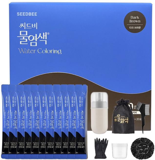씨드비 시즌2 비건 물염색 새치염모제 5박스(20회분)+염색도구, 미디엄브라운(20회분)+염색도구팩, 1개