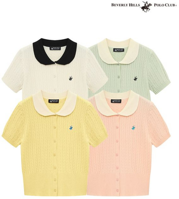 비버리힐스폴로클럽 여성 라운드 카라 반팔 니트 가디건 TK005