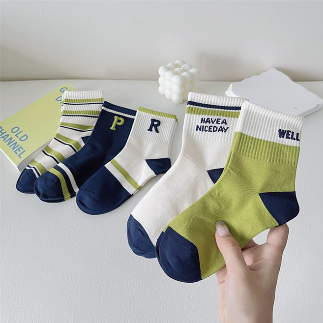 [5개세트] 워더미 아동용 라임 스포티 패션 중목 양말 MW956