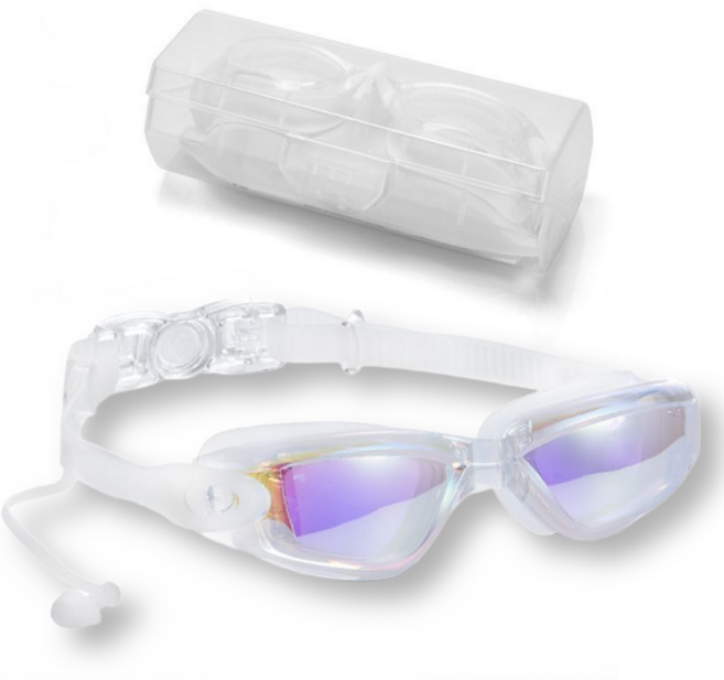 김서림방지 와이드 미러수경 귀마개 일체형(케이스 포함), 1개, 핑크 미러 화이트