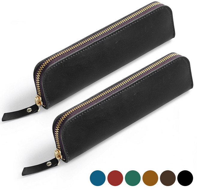 아뜰라임 심플 만년필 소가죽 필통, 블랙, 2개