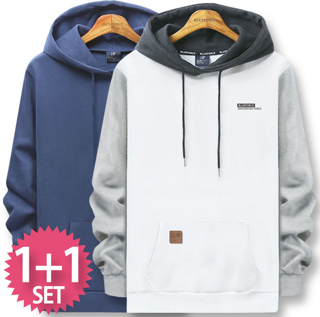 블루포스 라엔티 후드티 + 트렙 후드티 [2장 묶음] 남자 긴팔 티셔츠 남성 빅사이즈 운동복 가을 단체티 커플티 츄리닝