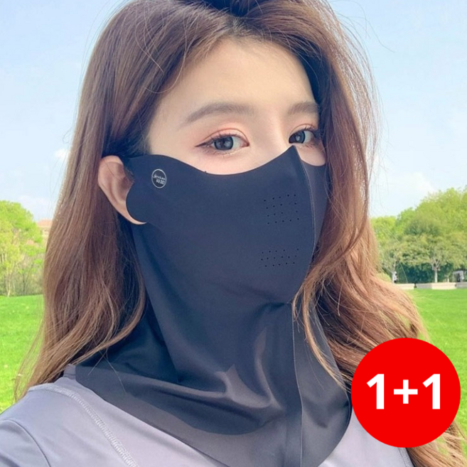 온더굿즈 1+1 자외선 차단 스포츠 마스크 얼굴 햇빛 가리개 골프 등산 자전거 UV차단 페이스 스카프, 블랙+블랙, 1개