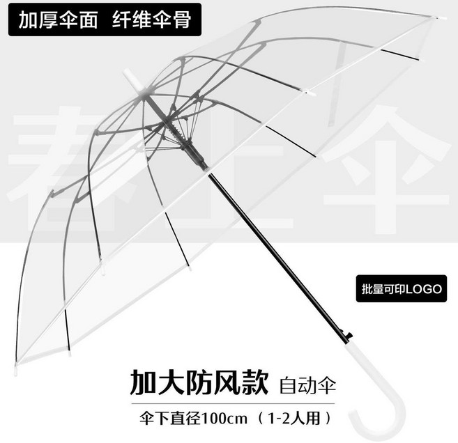 16骨透明雨傘長柄大號雙人女白色自動結實加大摺疊傘 副廠商品