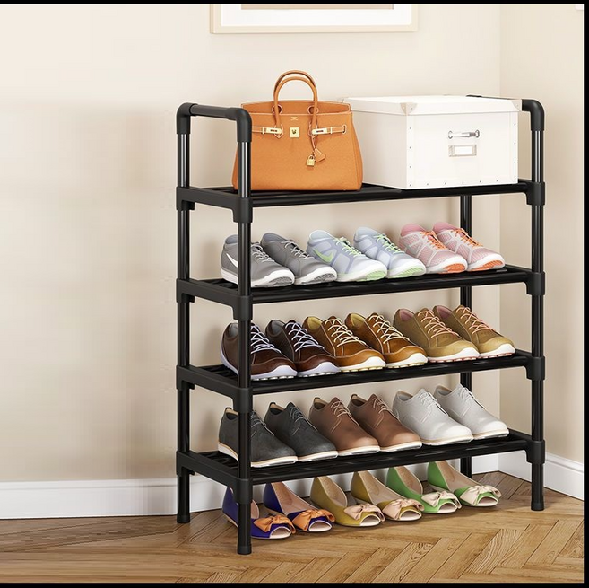 아크배라 좁은 현관 미니 신발장 정리대, 60cm, 블랙4단