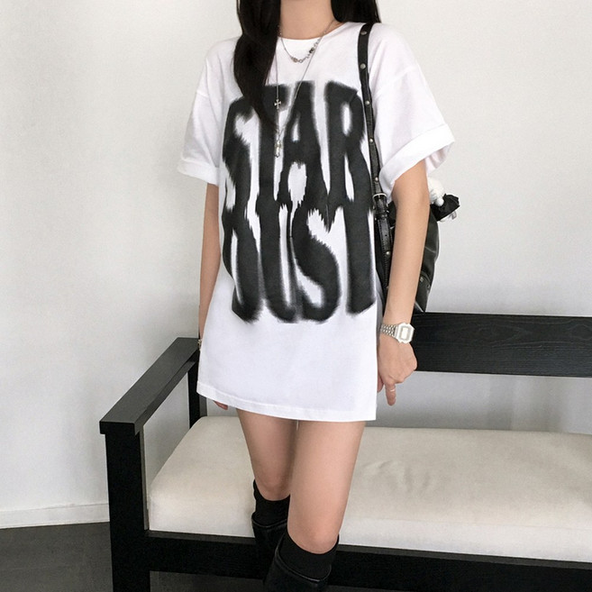 티데일리 더스트 프린팅 오버핏 17수 빅사이즈 라운드 반팔 티셔츠