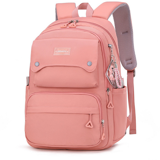 自然魚新品雙肩包女大容量書包中學生輕便小學生三四五六年級跨境, 粉紅色