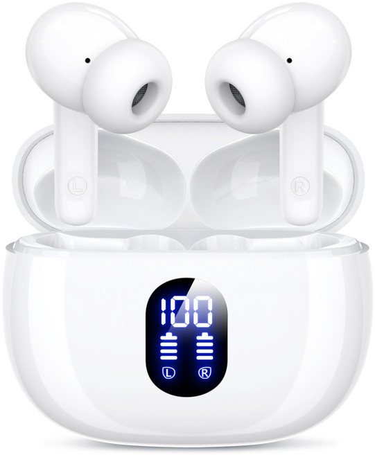 OMIIYA 무선 블루투스 이어폰 ENC 커널형 노이즈 캔슬링 HiFi 고음질 C타입 이어폰, 화이트, T18