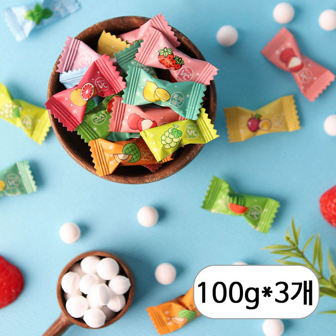 아이엠캔디 무설탕 사탕 12가지 과일 민트 캔디 비타민C 200mg 함유, 3개, 100g