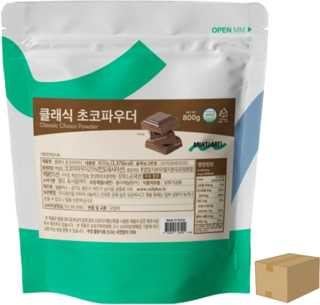 민트라벨 클래식 초코 파우더 코코아 라떼 분말 가루, 12개, 800g, 1개입